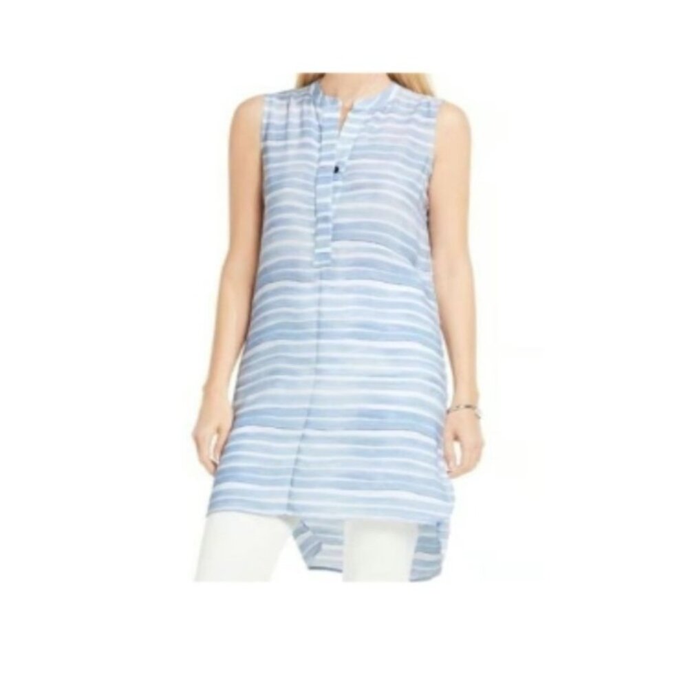 Vince Camuto Womens Sleeveless Blue & White Striped Tunic/Dress M Chic Casual
